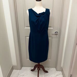 Elie Tahari - Teal Folded Detail Evening Sheath Dress